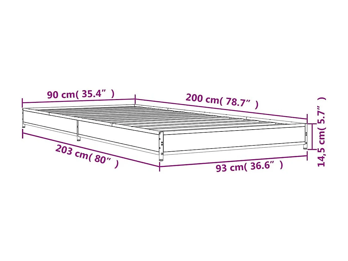 Cadre de lit sans matelas chêne fumé 90x200 cm