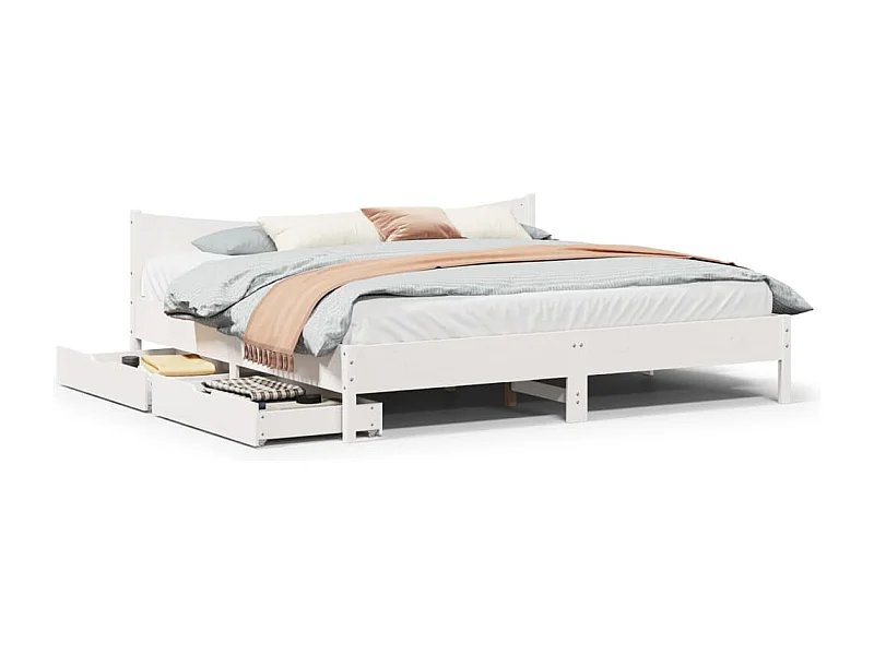 Bedframe met lades massief grenenhout wit 200x200 cm