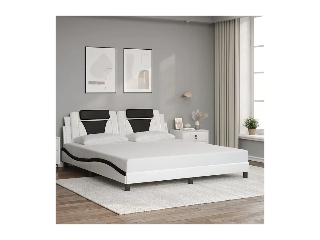 Bedframe met hoofdbord kunstleer wit en zwart 180x200 cm
