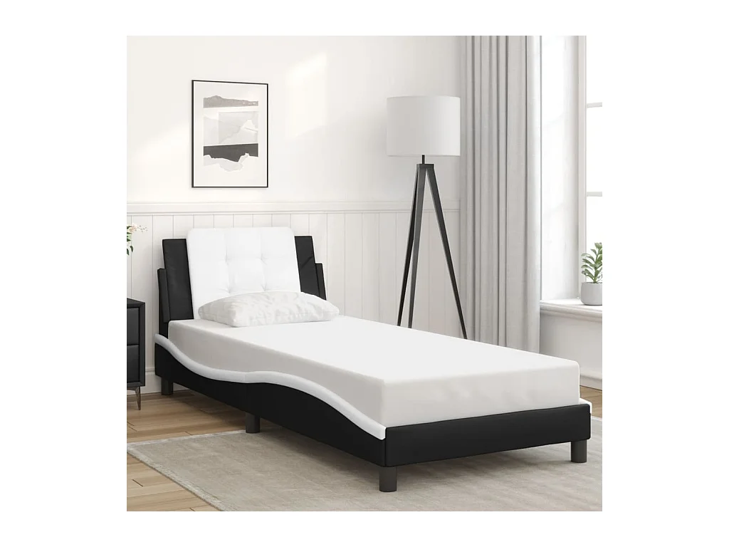 Giroletto con Testiera Nero e Bianco 100x200 cm in Similpelle