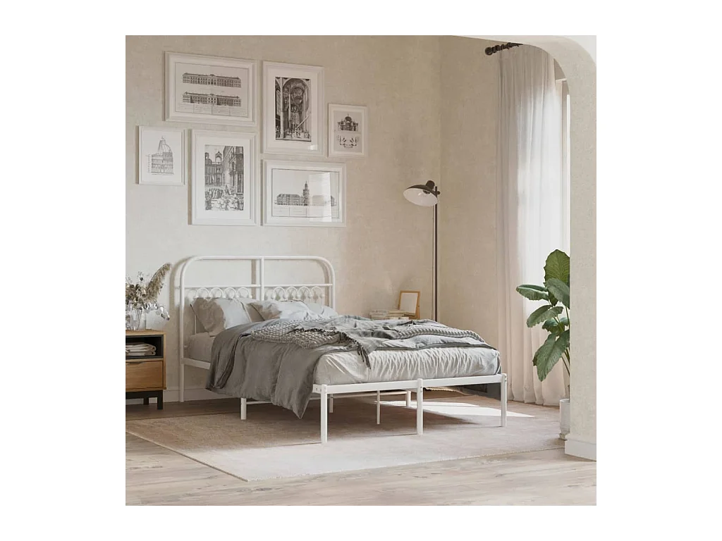 Cadre de lit métal sans matelas et tête de lit blanc 120x190 cm