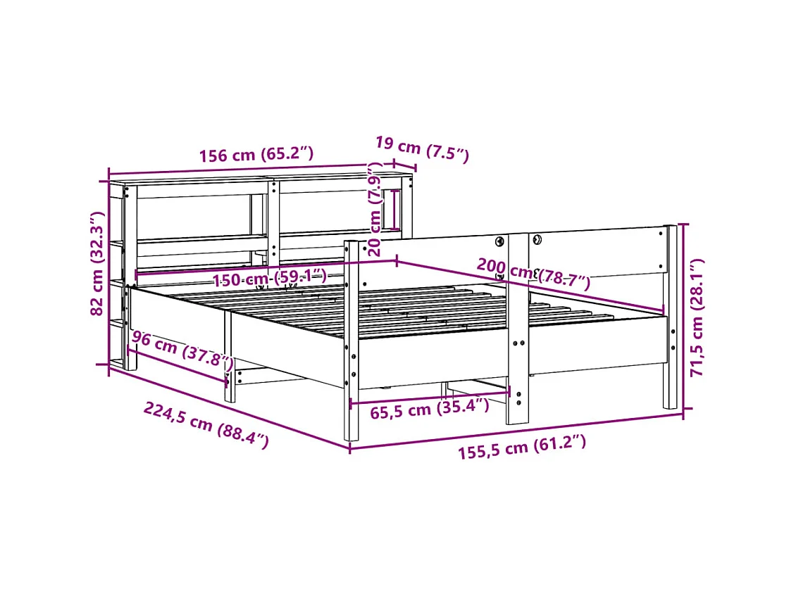 Cadre de lit sans matelas 150x200 cm bois de pin massif
