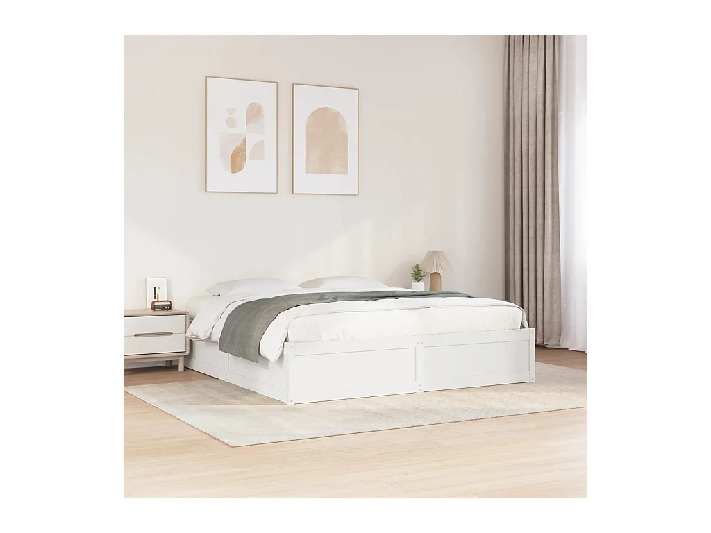 Cadre de lit sans matelas blanc 200x200 cm bois massif de pin