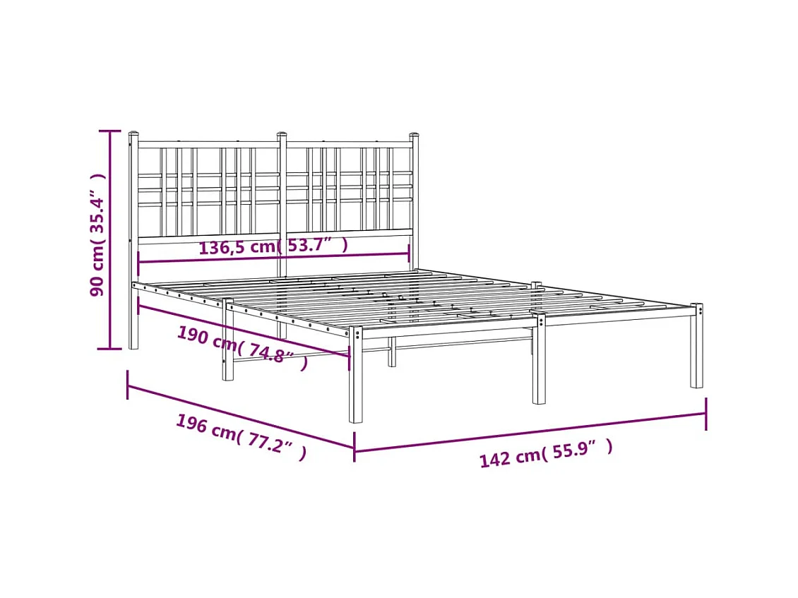 Bettgestell mit Kopfteil Metall Schwarz 135x190 cm