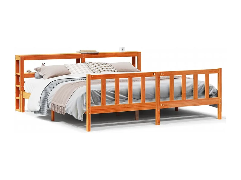 Estructura cama con cabecero madera pino marrón cera 180x200 cm