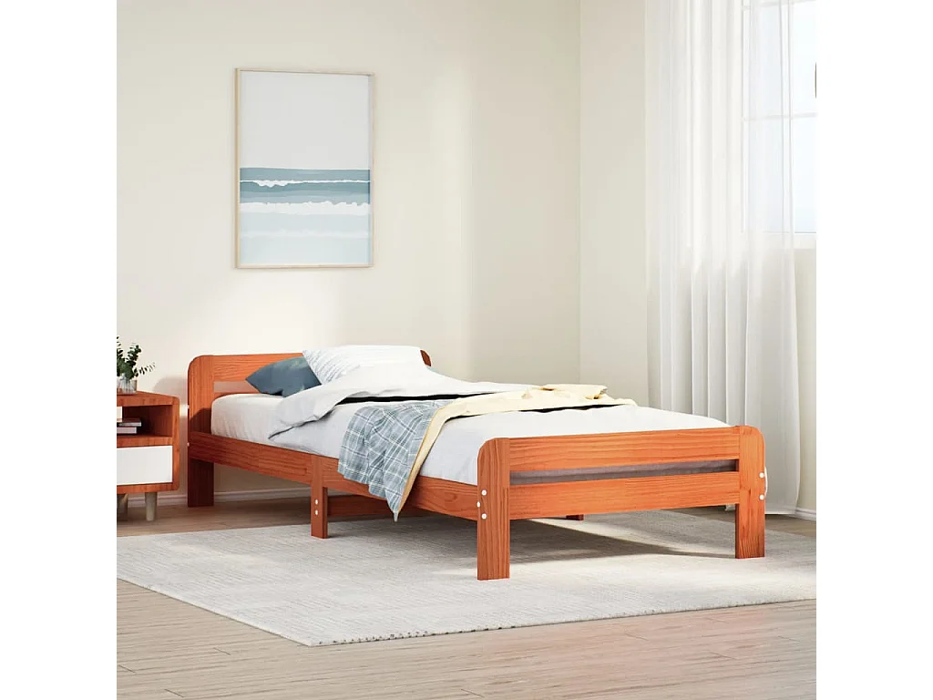 Cadre de lit sans matelas cire marron 75x190 cm bois pin massif