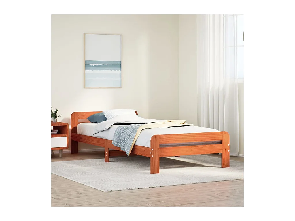Bedframe zonder matras massief grenenhout wasbruin 75x190 cm