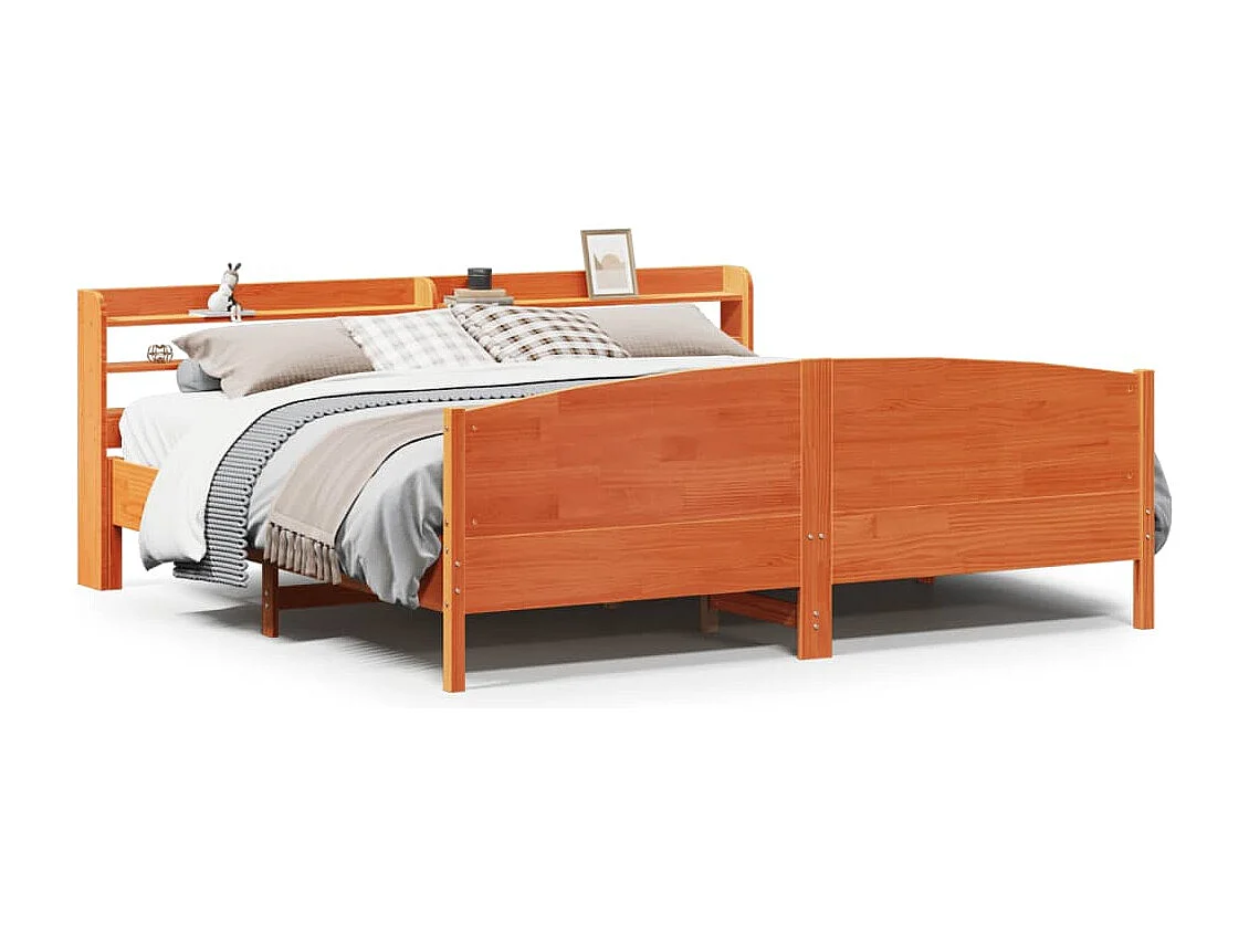 Cama sin colchón madera maciza de pino marrón cera 200x200 cm