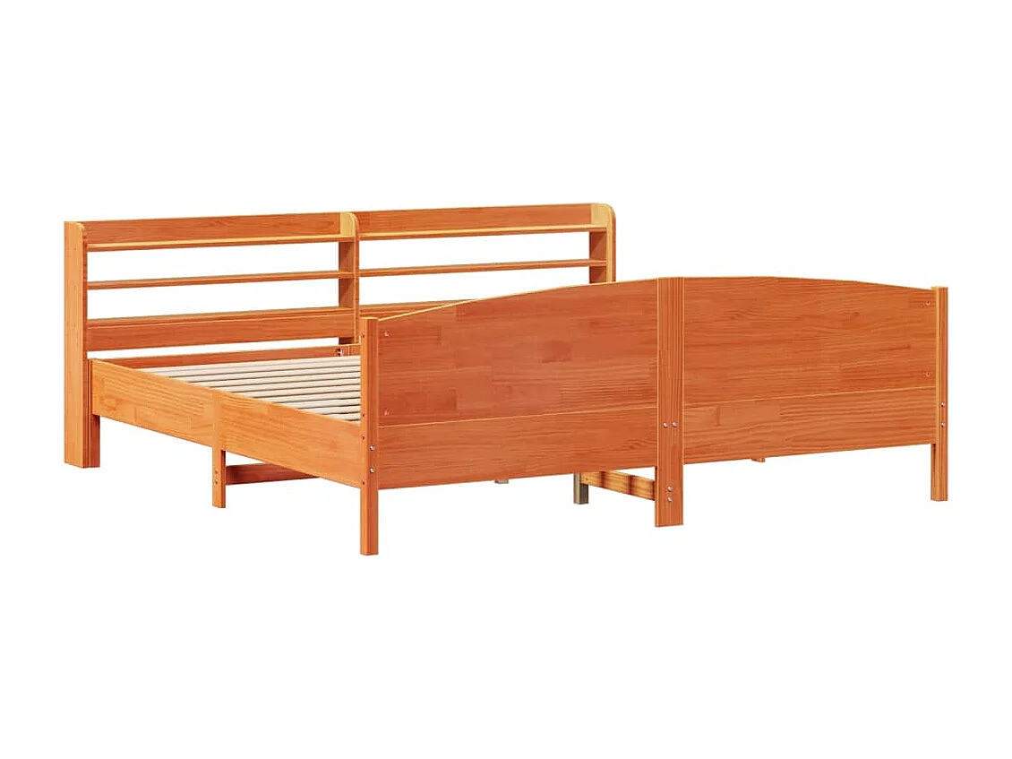 Cama sin colchón madera maciza de pino marrón cera 200x200 cm