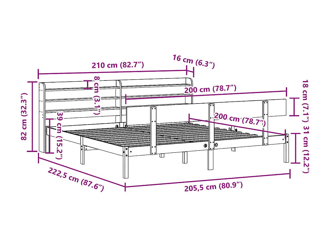 Cadre de lit sans matelas 200x200 cm bois massif de pin
