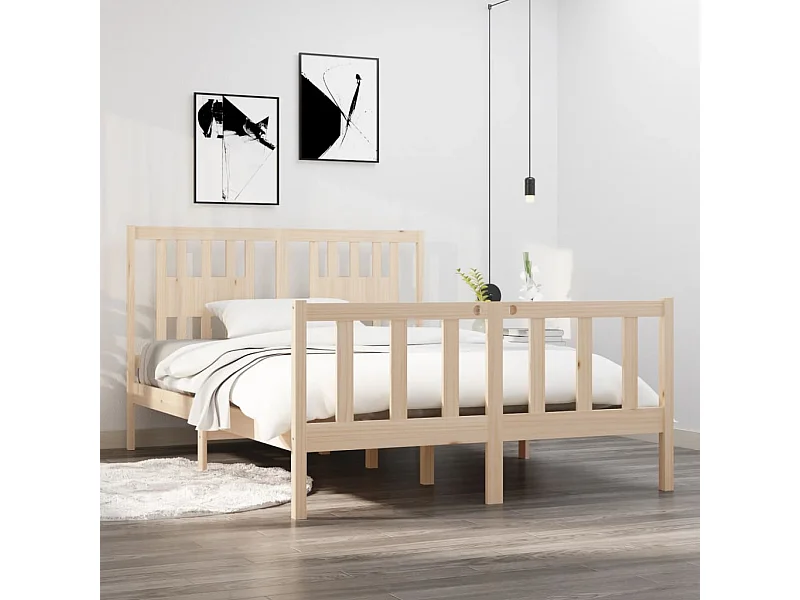 Cadre de lit sans matelas 135x190 cm bois massif