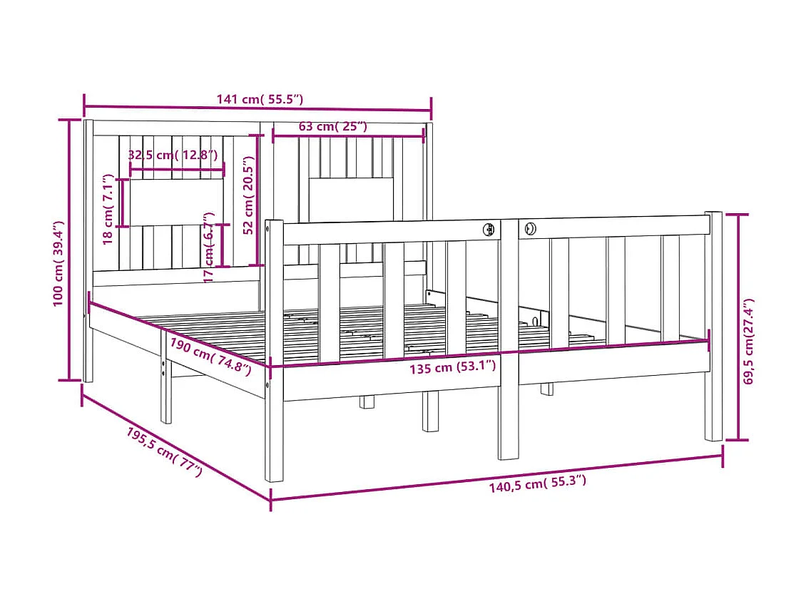 Giroletto in Legno Massello 135x190 cm Double