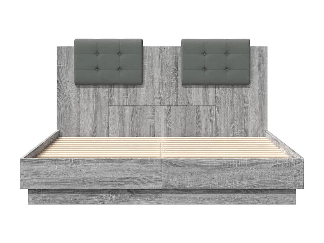 Cama con cabecero madera de ingeniería gris Sonoma 135x190 cm