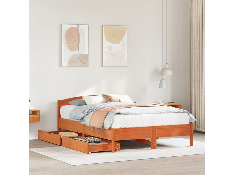 Letto senza Materasso Marrone Cera 140x190 cm in Legno di Pino