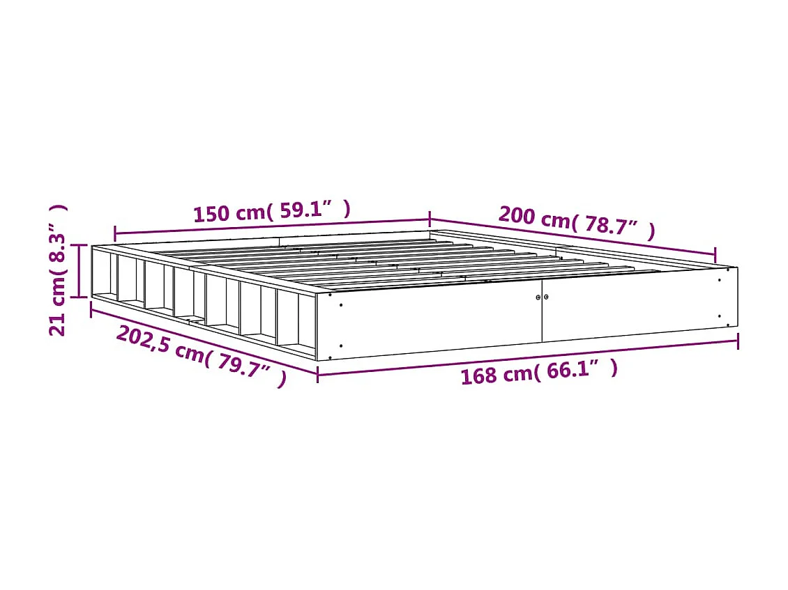 Letto senza Materasso Marrone Cera 150x200 cm in Legno di Pino