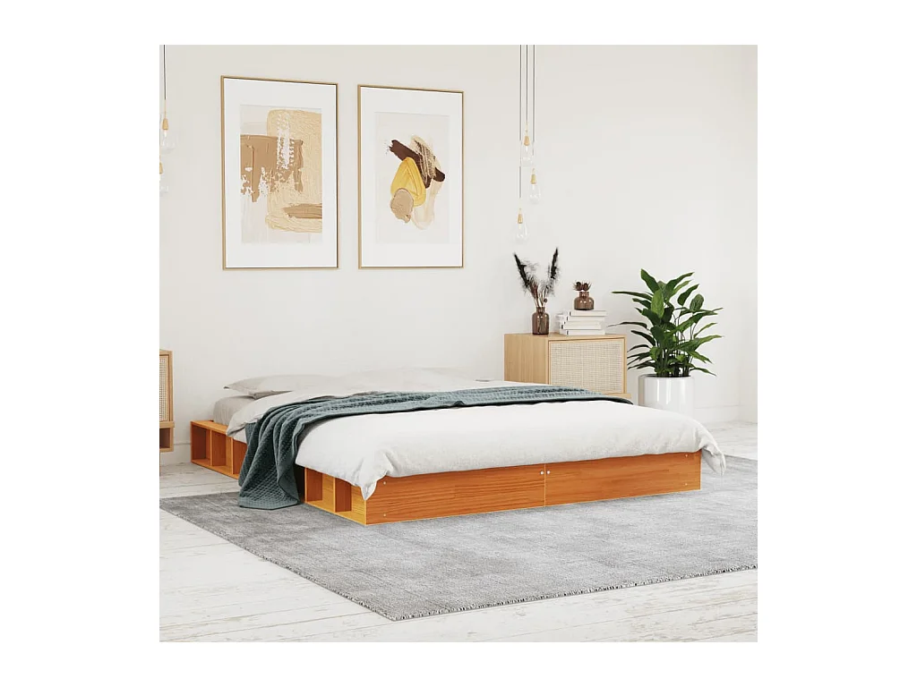 Cadre de lit sans matelas cire marron 150x200cm bois pin massif