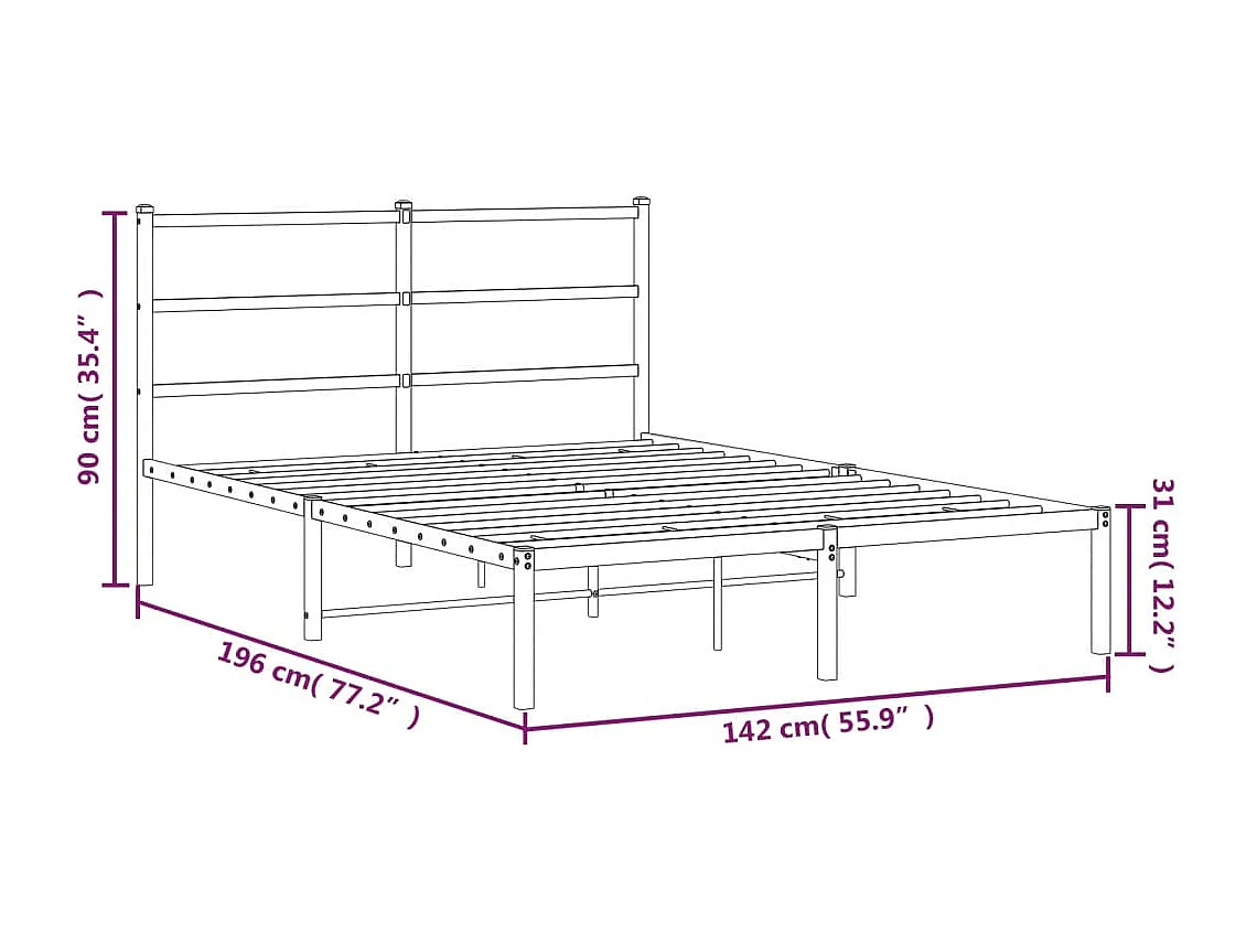 Cadre de lit métal sans matelas et tête de lit blanc 135x190 cm