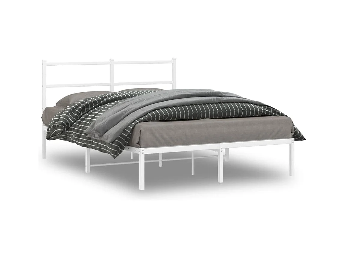 Bettgestell mit Kopfteil Metall Weiß 135x190 cm
