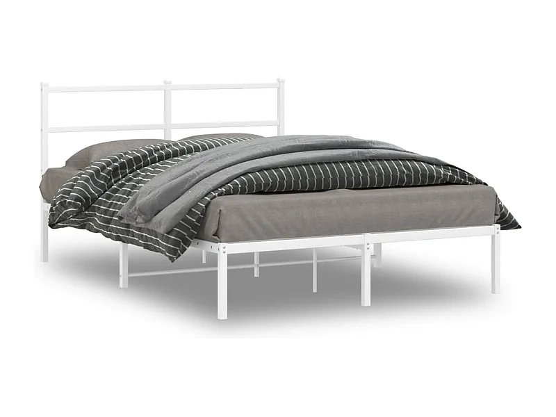 Cadre de lit métal sans matelas et tête de lit blanc 135x190 cm