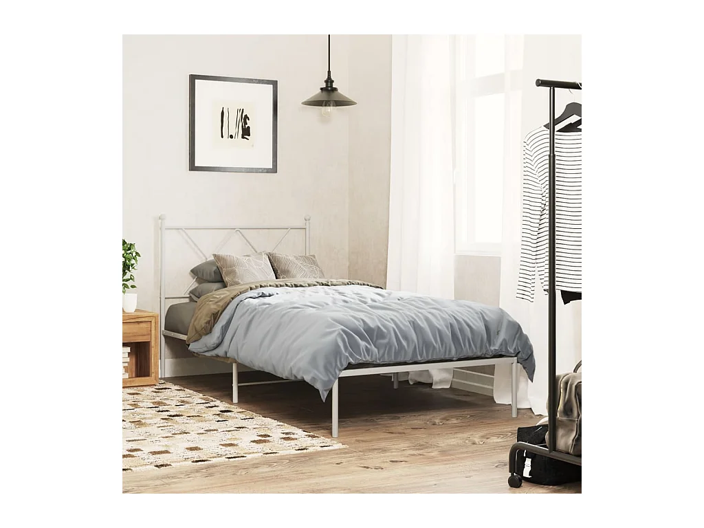 Cadre de lit métal sans matelas avec tête de lit blanc 90x190cm