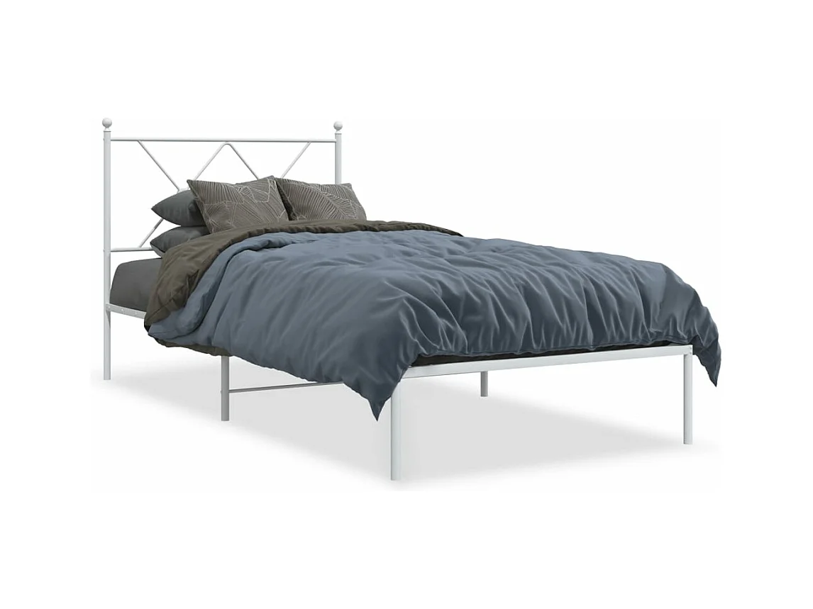 Cadre de lit métal sans matelas avec tête de lit blanc 90x190cm