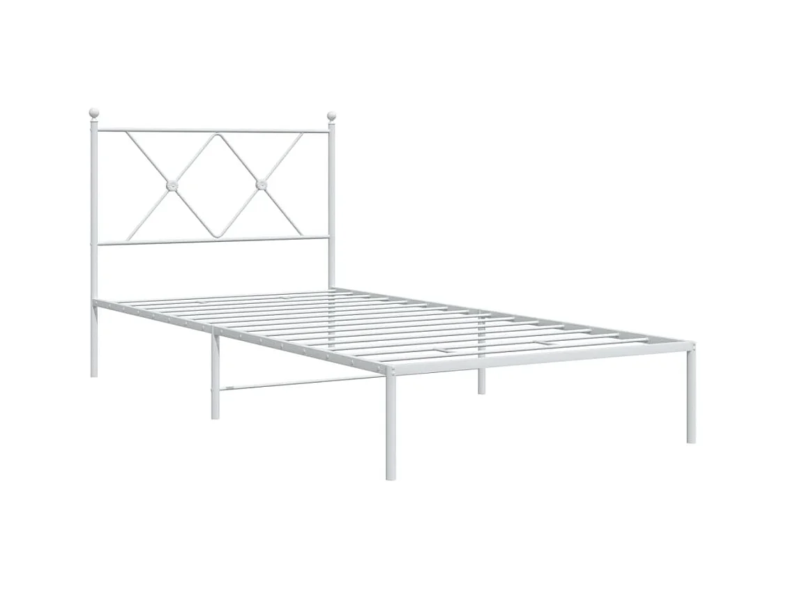 Cadre de lit métal sans matelas avec tête de lit blanc 90x190cm