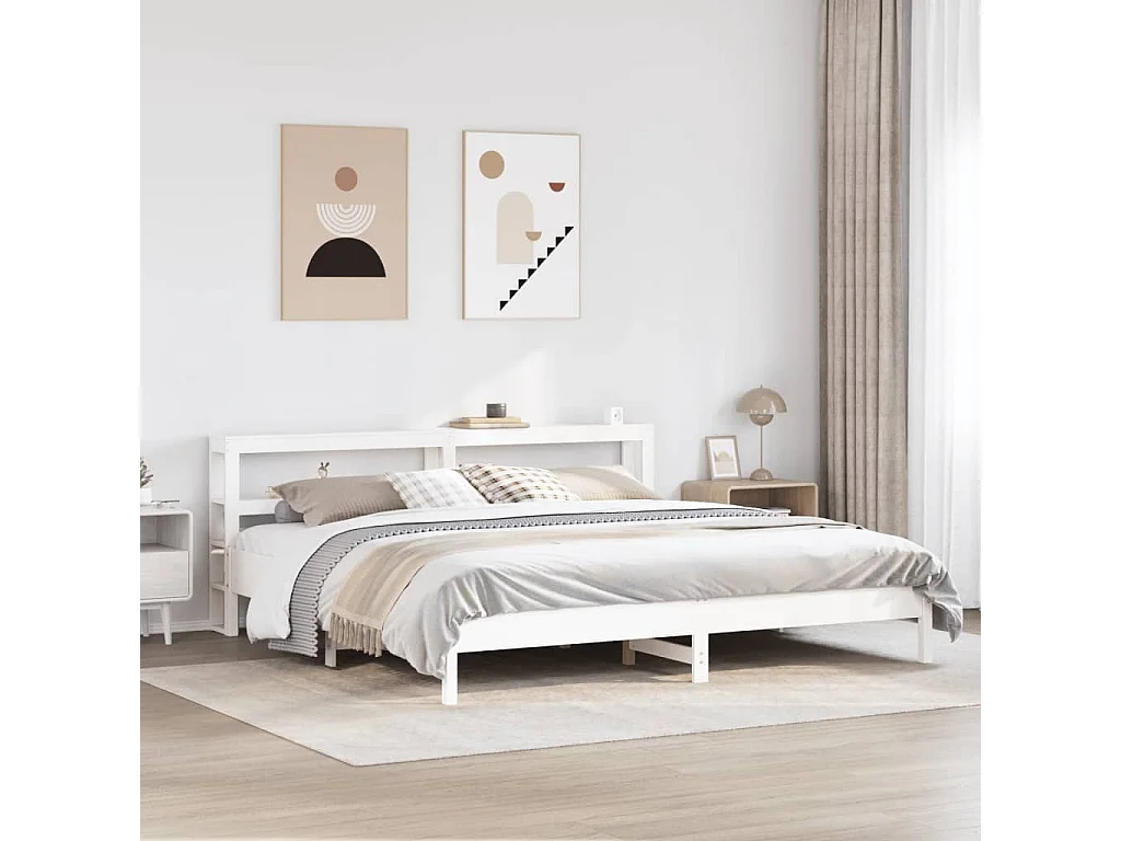 Cadre de lit sans matelas blanc 180x200 cm bois massif de pin