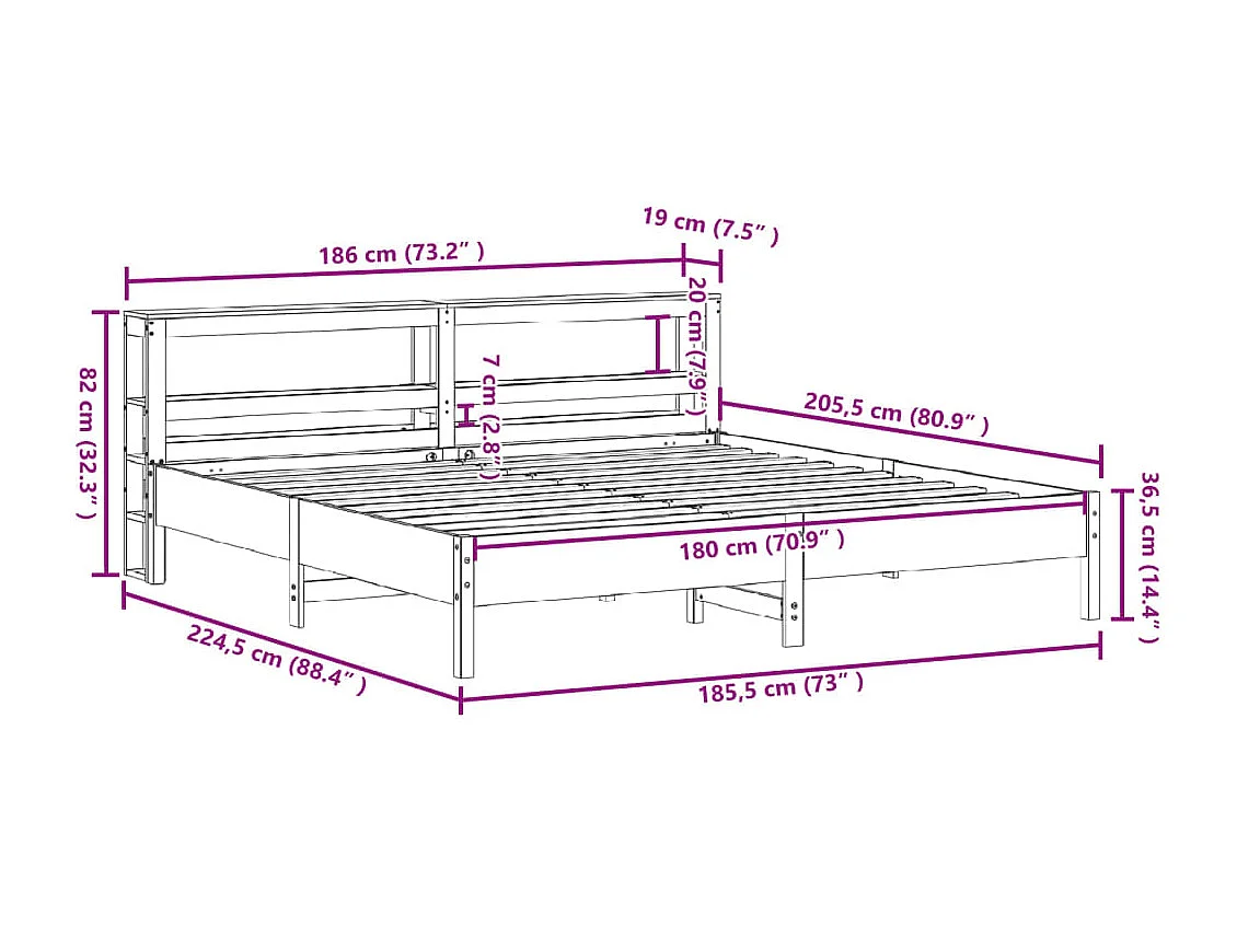 Cadre de lit sans matelas blanc 180x200 cm bois massif de pin