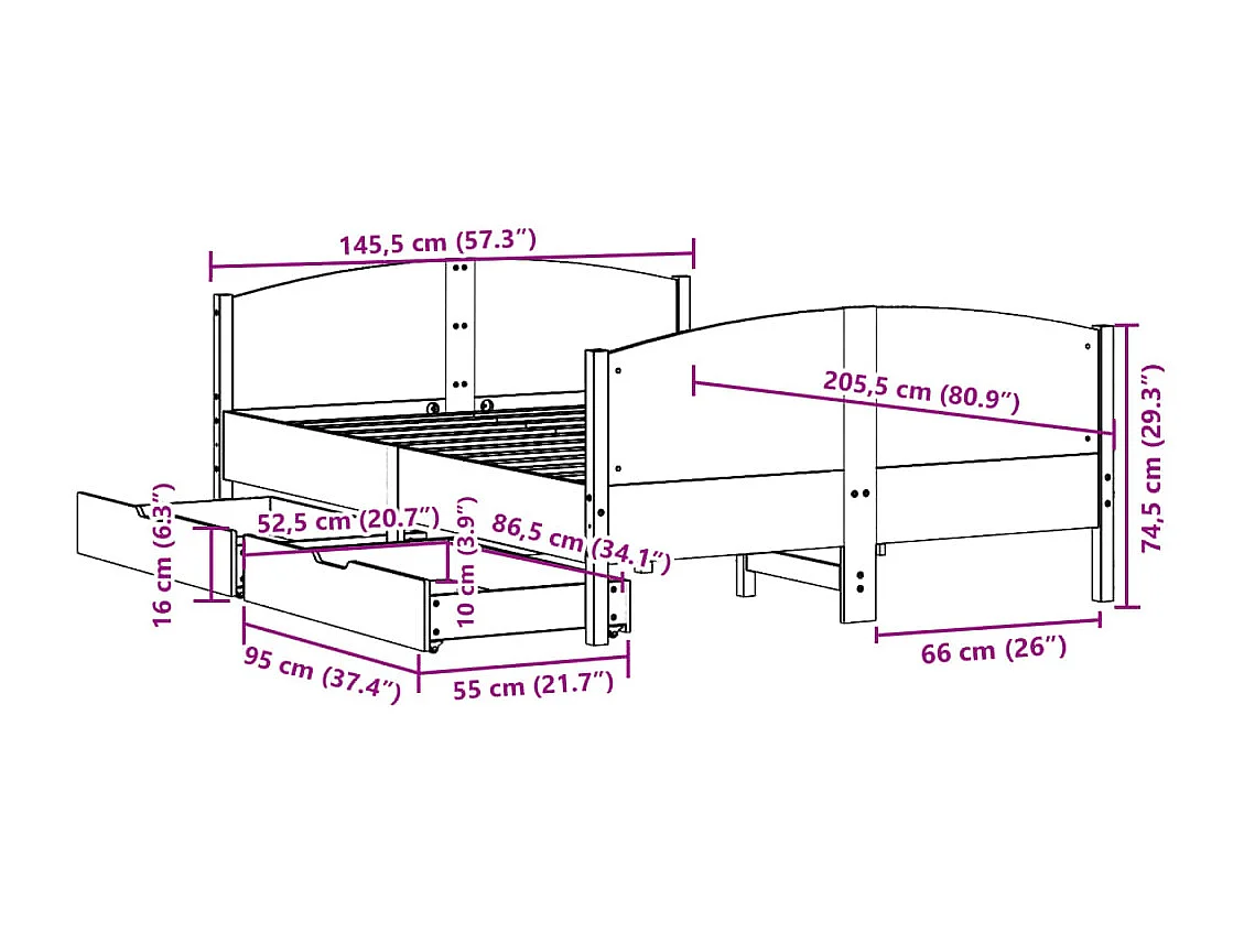 Estructura de cama sin colchón terciopelo rosa 140x200 cm