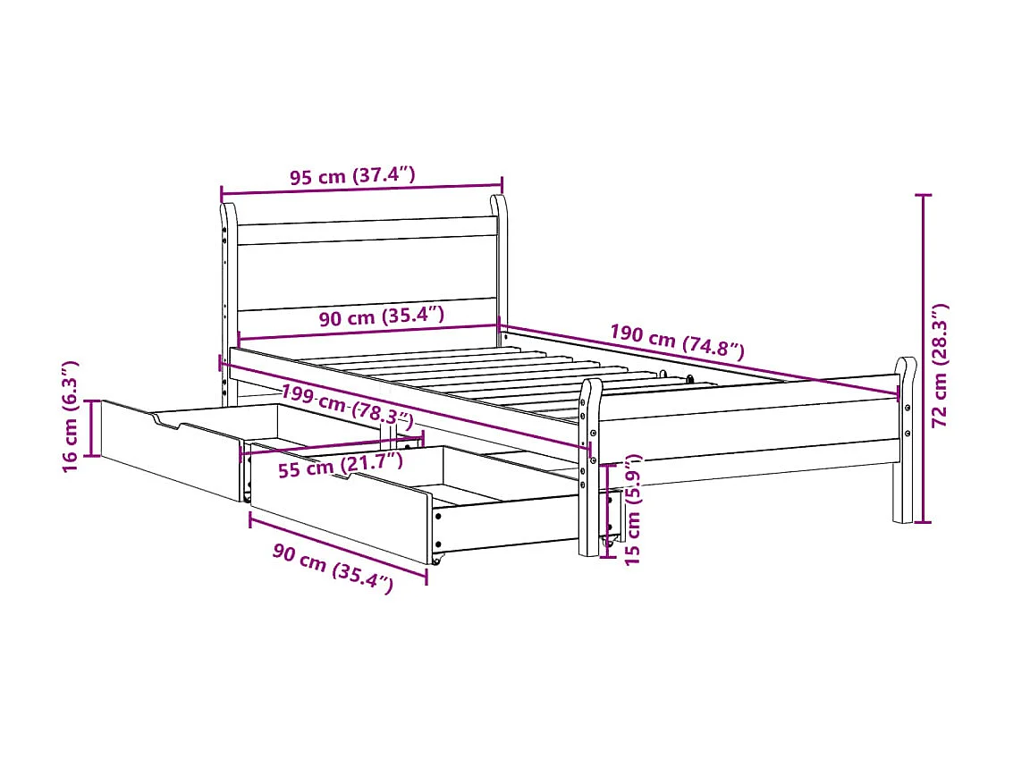 Cadre de lit sans matelas 200x200 cm bois massif de pin