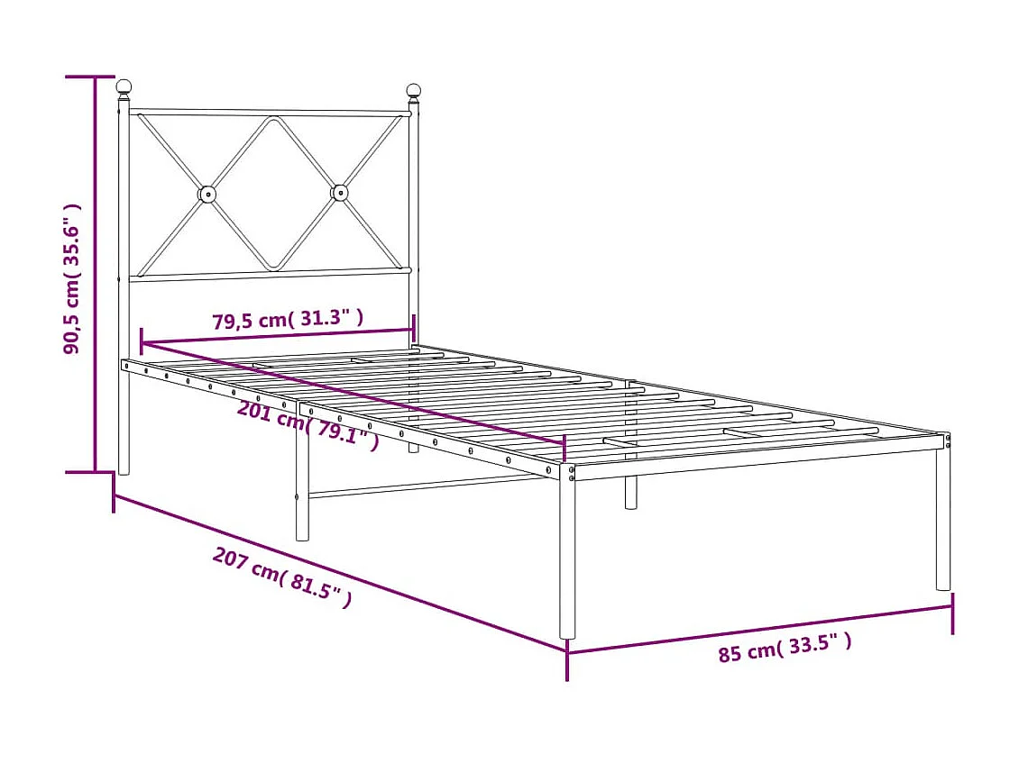 Giroletto con Testiera Metallo Bianco 80x200 cm