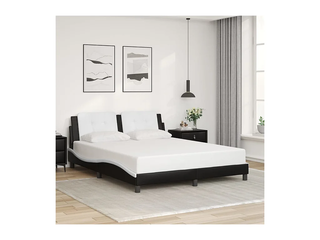 Cadre de lit sans matelas noir et blanc 160x200 cm similicuir