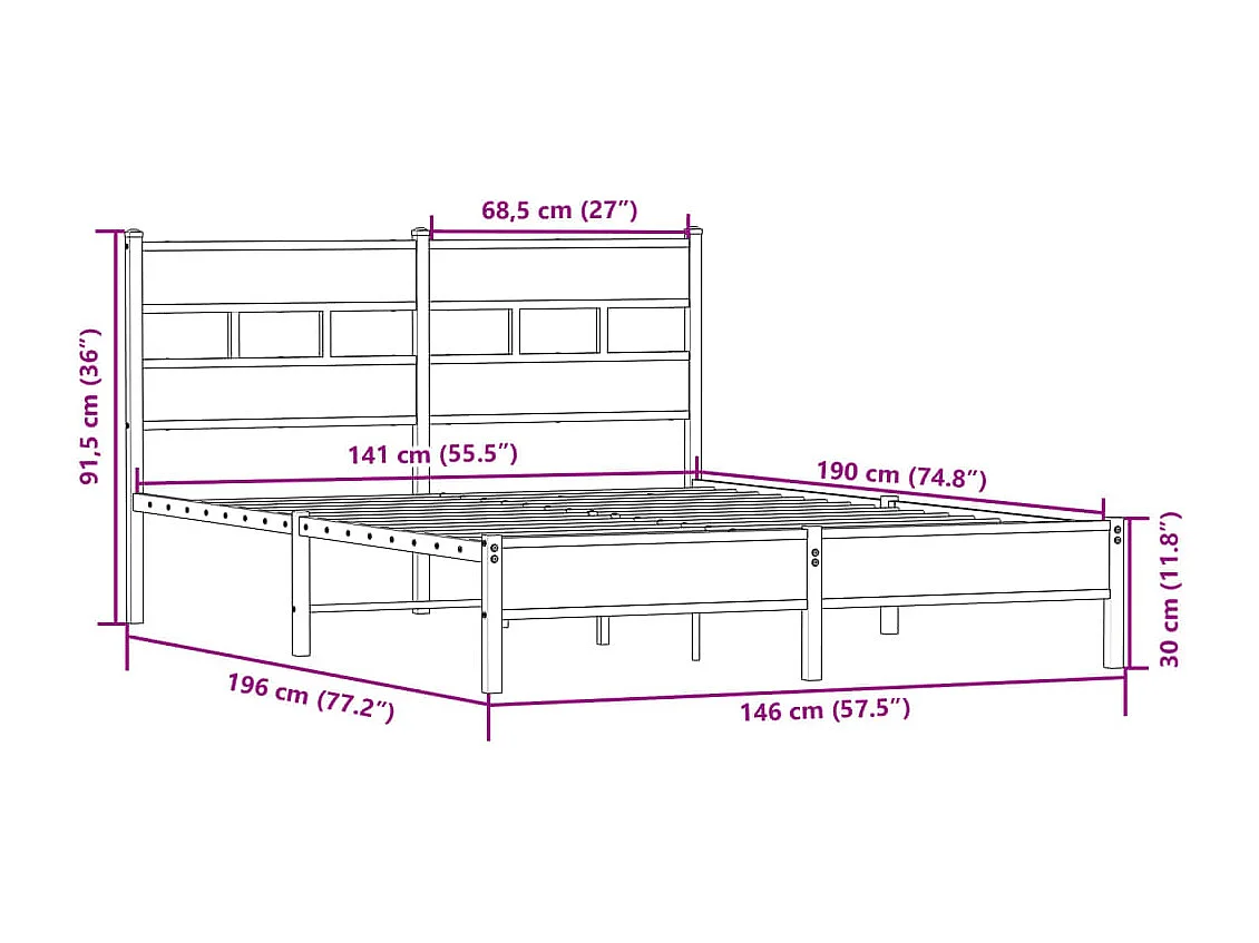 Cadre de lit sans matelas chêne sonoma 140x190 cm