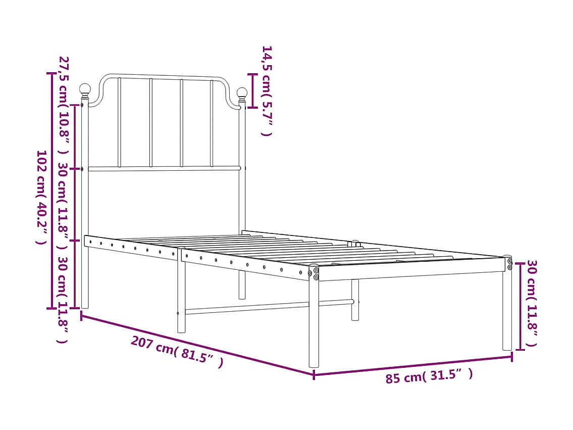 Bedframe met hoofdbord metaal wit 80x200 cm