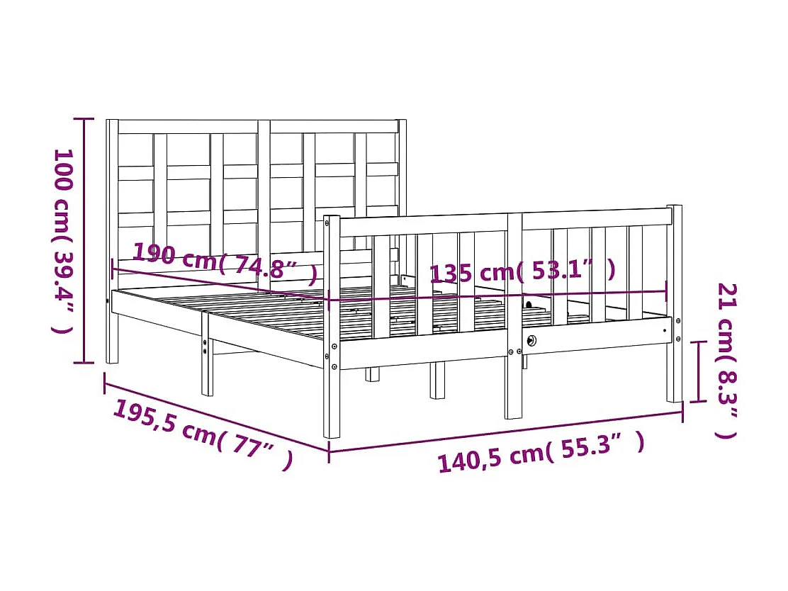 Cadre de lit sans matelas blanc bois de pin massif