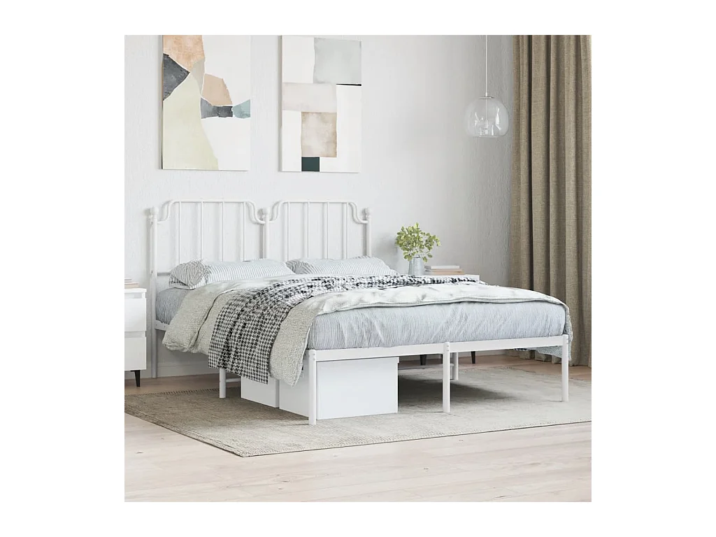 Bedframe met hoofdbord metaal wit 140x200 cm