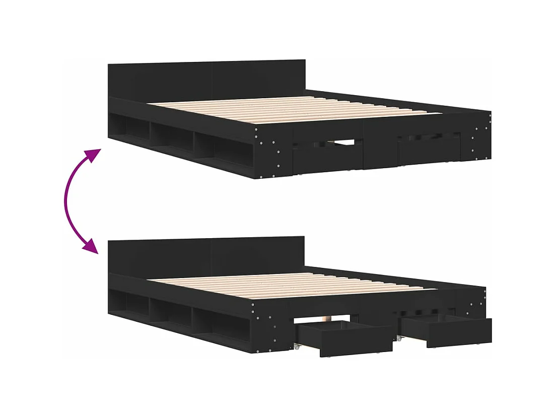 Bedframe met lades bewerkt hout zwart 160x200 cm