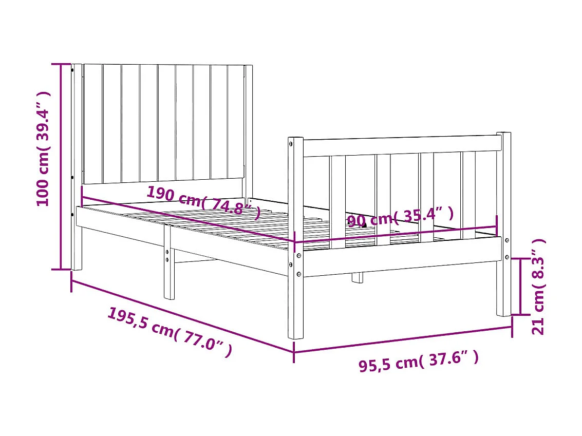 Cadre de lit sans matelas blanc 120x190 cm bois massif
