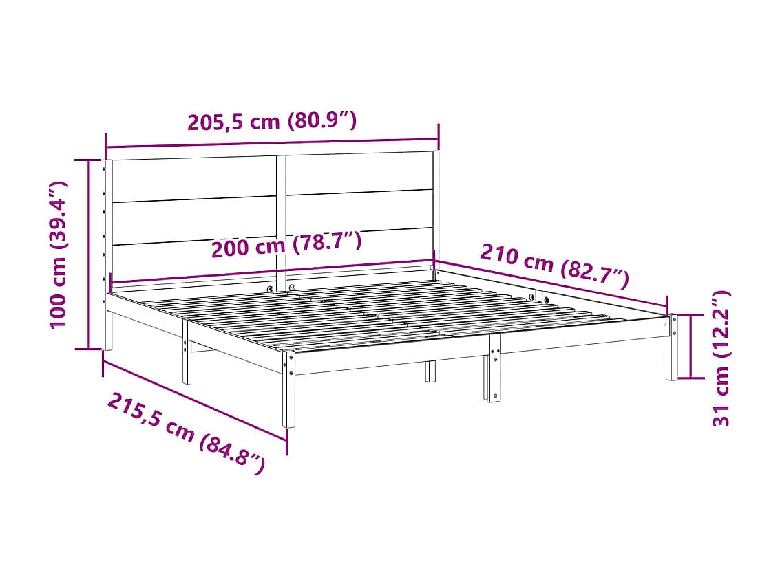 Massivholzbett Extra Lang ohne Matratze Weiß 200x210 cm