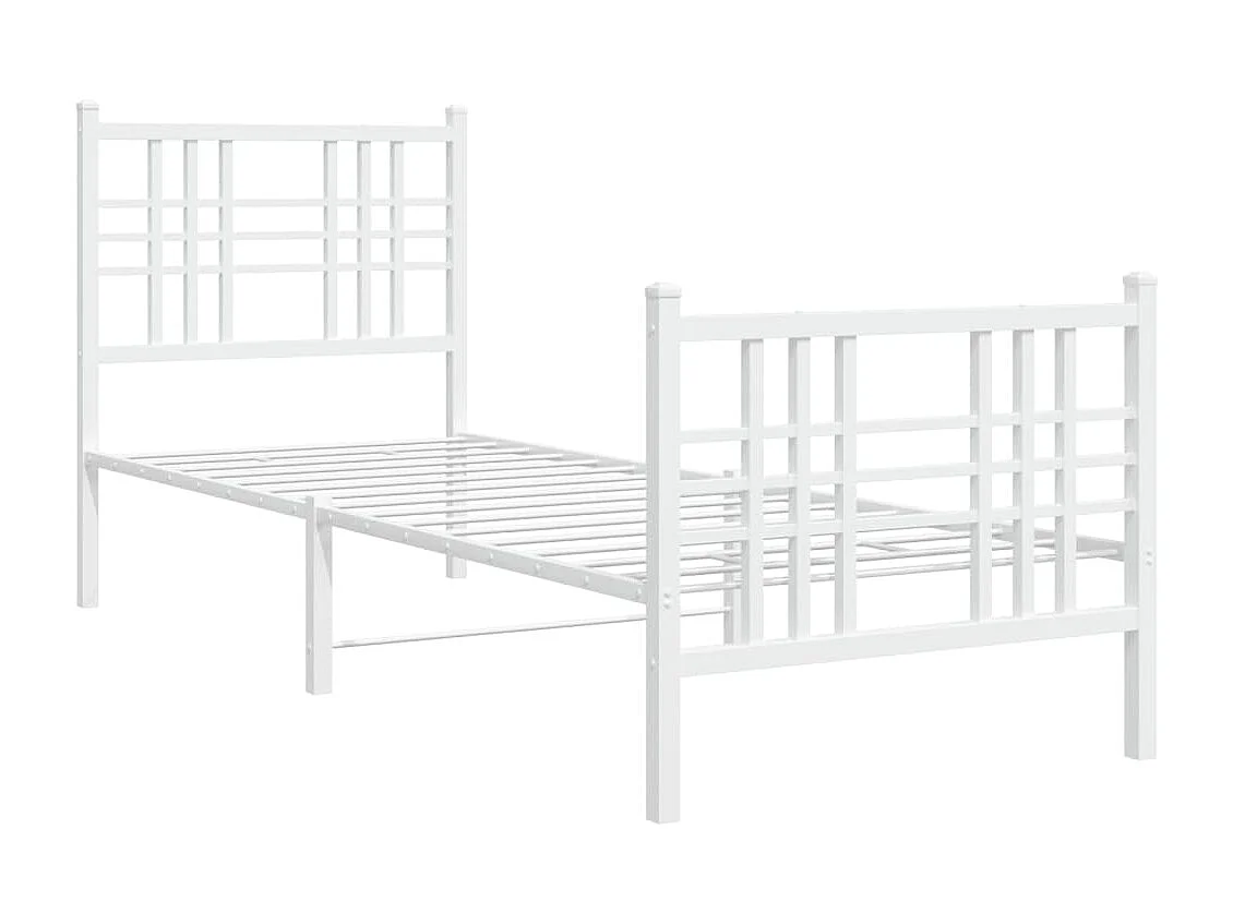 Cadre de lit métal sans matelas avec pied de lit blanc 80x200cm