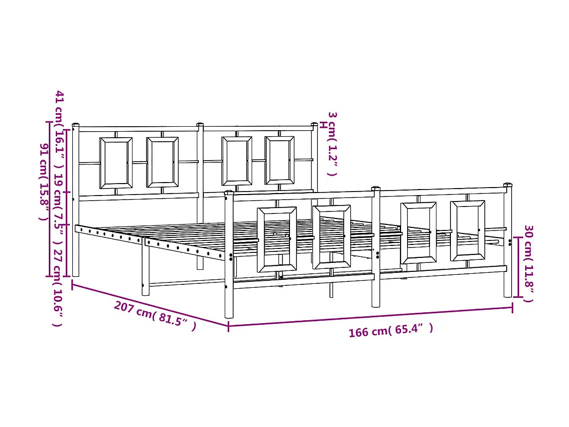 Cadre de lit métal sans matelas avec pied de lit blanc 80x200cm