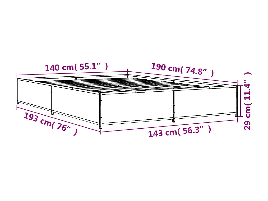 Cadre de lit sans matelas sonoma gris 140x190 cm