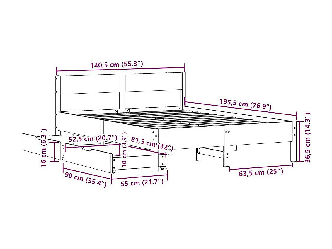 Cadre de lit sans matelas blanc 135x190 cm bois de pin massif