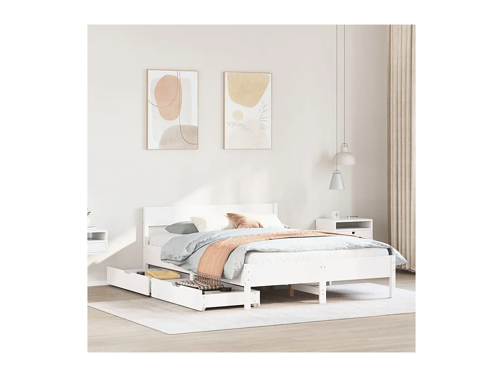 Bedframe zonder matras massief grenenhout wit 135x190 cm