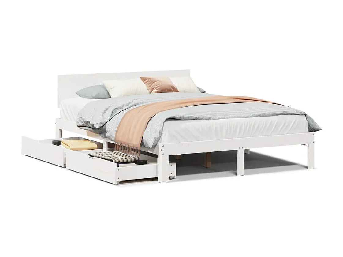 Bedframe met lades massief grenenhout wit 140x200 cm