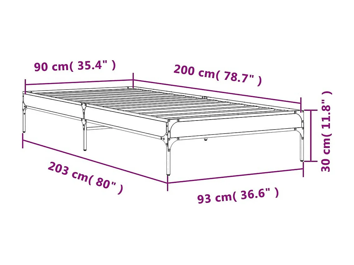 Bedframe bewerkt hout en metaal grijs sonoma eiken 90x200 cm