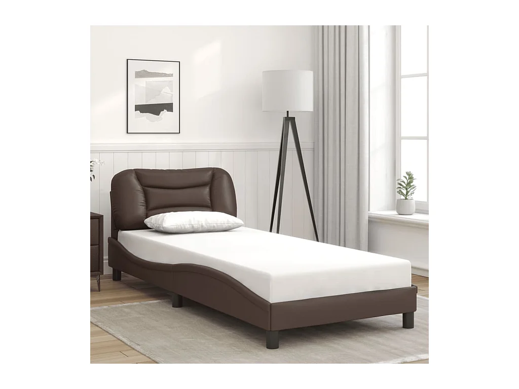 Estructura de cama sin colchón cuero sintético marrón 90x200 cm