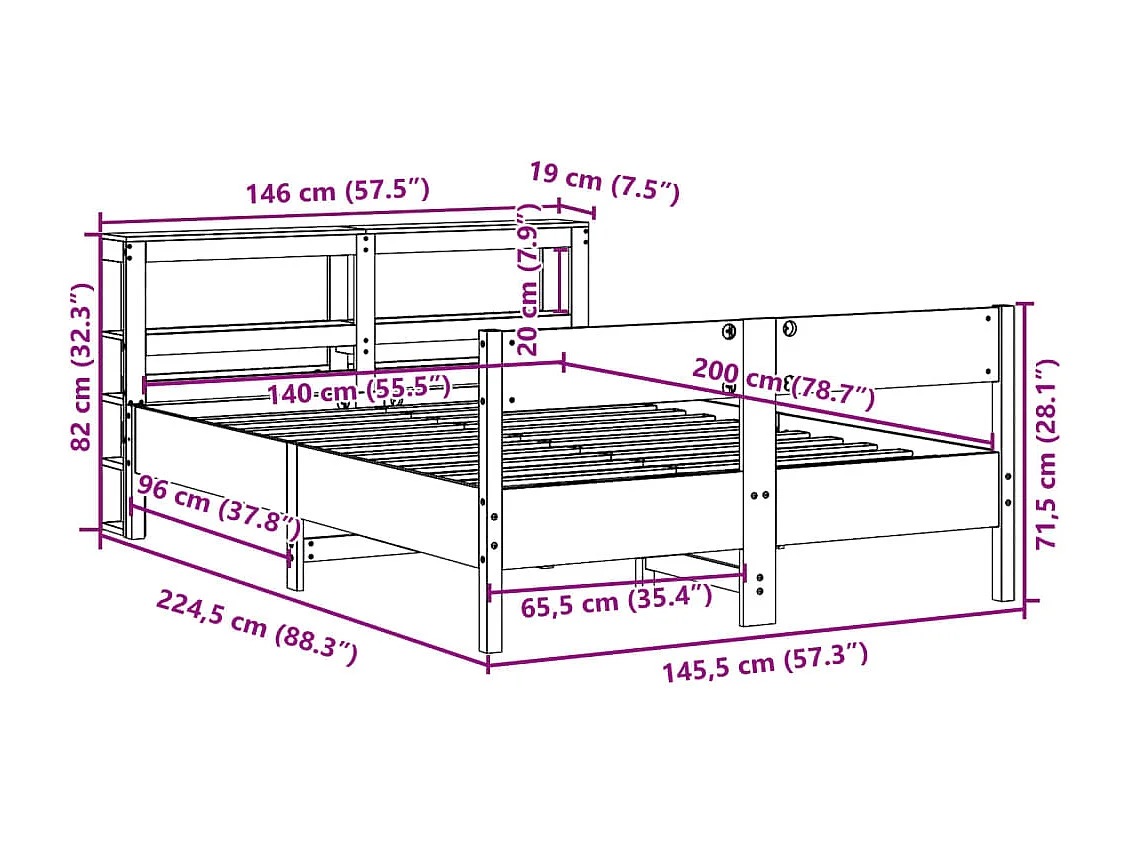 Cadre de lit sans matelas blanc 140x200 cm bois de pin massif