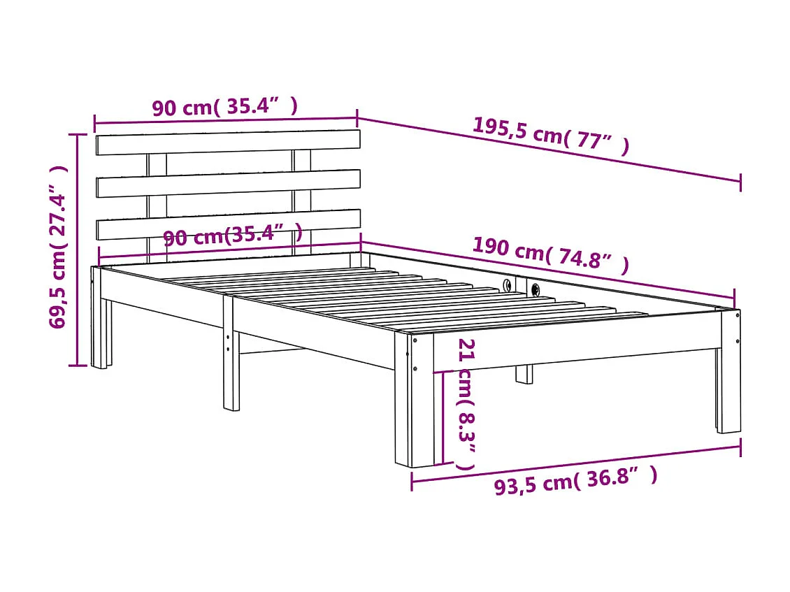 Cadre de lit sans matelas cire marron 90x190 cm bois pin massif