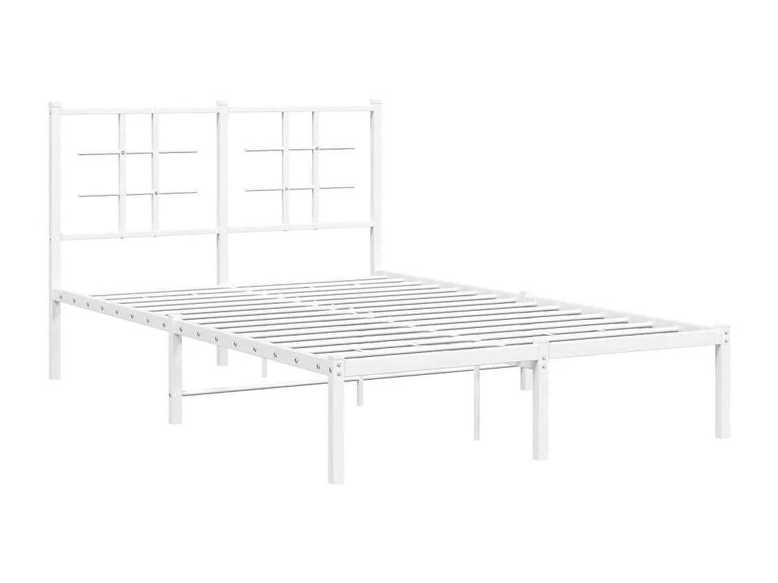 Cadre de lit métal sans matelas et tête de lit blanc 120x190 cm